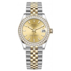 Replica Rolex Datejust 31 and Yellow Gold Champagne Dial Diamond Bezel Women‘s Watch M278383RBR-0014