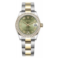 Replica Rolex Datejust 31 and Yellow Gold Olive Green Pave Roman Dial Diamond Bezel Women‘s Watch M278383RBR-0015