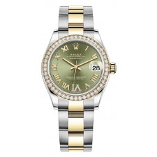 Replica Rolex Datejust 31 and Yellow Gold Olive Green Pave Roman Dial Diamond Bezel Women‘s Watch M278383RBR-0015