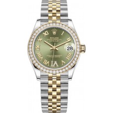 Replica Rolex Datejust 31 and Yellow Gold Olive Green Pave Roman Dial Diamond Bezel Women‘s Watch M278383RBR-0016