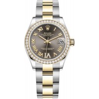 Replica Rolex Datejust 31 and Yellow Gold Dark Grey Pave Roman Dial Diamond Bezel Women‘s Watch M278383RBR-0017