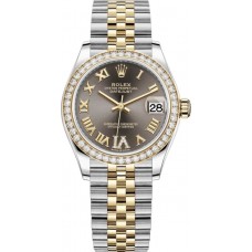 Replica Rolex Datejust 31 and Yellow Gold Dark Grey Pave Roman Dial Diamond Bezel Women‘s Watch M278383RBR-0018