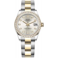 Replica Rolex Datejust 31 and Yellow Gold Silver Diamond Dial Diamond Bezel Women‘s Watch M278383RBR-0019