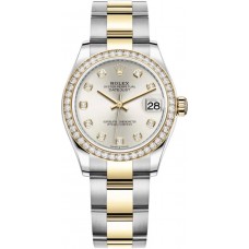 Replica Rolex Datejust 31 and Yellow Gold Silver Diamond Dial Diamond Bezel Women‘s Watch M278383RBR-0019