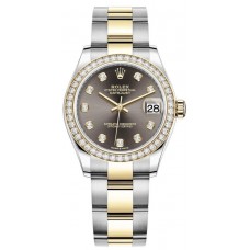 Replica Rolex Datejust 31 and Yellow Gold Dark Grey Diamond Dial Diamond Bezel Women‘s Watch M278383RBR-0021