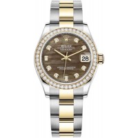 Replica Rolex Datejust 31 and Yellow Gold Black Mother of Pearl Diamond Dial Diamond Bezel Women‘s Watch M278383RBR-0023