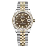 Replica Rolex Datejust 31 and Yellow Gold Black Mother of Pearl Diamond Dial Diamond Bezel Women‘s Watch M278383RBR-0024