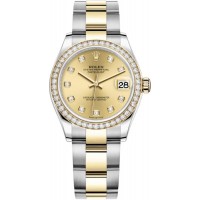 Replica Rolex Datejust 31 and Yellow Gold Champagne Diamond Dial Diamond Bezel Women‘s Watch M278383RBR-0025