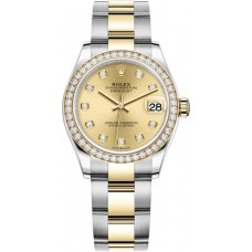 Replica Rolex Datejust 31 and Yellow Gold Champagne Diamond Dial Diamond Bezel Women‘s Watch M278383RBR-0025