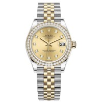 Replica Rolex Datejust 31 and Yellow Gold Champagne Diamond Dial Diamond Bezel Women‘s Watch M278383RBR-0026