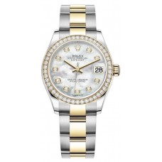 Replica Rolex Datejust 31 and Yellow Gold Mother of Pearl Diamond Dial Diamond Bezel Women‘s Watch M278383RBR-0027