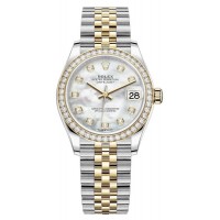 Replica Rolex Datejust 31 and Yellow Gold Mother of Pearl Diamond Dial Diamond Bezel Women‘s Watch M278383RBR-0028