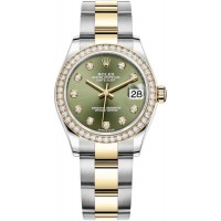 Replica Rolex Datejust 31 and Yellow Gold Olive Green Diamond Dial Diamond Bezel Women‘s Watch M278383RBR-0029