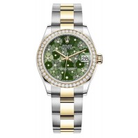 Replica Rolex Datejust 31 and Yellow Gold Olive Green Floral-Motif Diamond Dial Diamond Bezel Women‘s Watch M278383RBR-0031