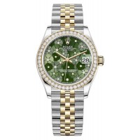 Replica Rolex Datejust 31 and Yellow Gold Olive Green Floral-Motif Diamond Dial Diamond Bezel Women‘s Watch M278383RBR-0032