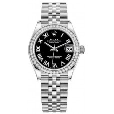 Replica Rolex Datejust 31 and White Gold Black Roman Dial Diamond Bezel Women‘s Watch M278384RBR-0002