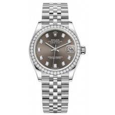 Replica Rolex Datejust 31 and White Gold Dark Grey Diamond Dial Diamond Bezel Women‘s Watch M278384RBR-0010