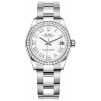 Replica Rolex Datejust 31 and White Gold White Roman Dial Diamond Bezel Women‘s Watch M278384RBR-0013