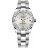 Replica Rolex Datejust 31 and White Gold Silver Dial Domed Diamond Bezel Women‘s Watch M278384RBR-0015