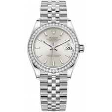 Replica Rolex Datejust 31 and White Gold Silver Dial Domed Diamond Bezel Women‘s Watch M278384RBR-0016