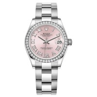 Replica Rolex Datejust 31 and White Gold Pink Roman Dial Diamond Bezel Women‘s Watch M278384RBR-0023