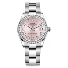 Replica Rolex Datejust 31 and White Gold Pink Roman Dial Diamond Bezel Women‘s Watch M278384RBR-0023