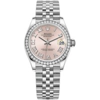 Replica Rolex Datejust 31 and White Gold Pink Roman Dial Diamond Bezel Women‘s Watch M278384RBR-0024