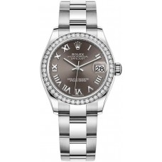 Replica Rolex Datejust 31 and White Gold Dark Grey Roman Dial Diamond Bezel Women‘s Watch M278384RBR-0025