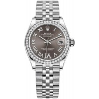 Replica Rolex Datejust 31 and White Gold Dark Grey Roman Dial Diamond Bezel Women‘s Watch M278384RBR-0026