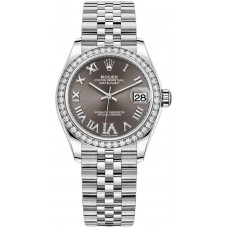 Replica Rolex Datejust 31 and White Gold Dark Grey Roman Dial Diamond Bezel Women‘s Watch M278384RBR-0026