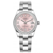 Replica Rolex Datejust 31 and White Gold Pink Pave Roman Dial Diamond Bezel Women‘s Watch M278384RBR-0027