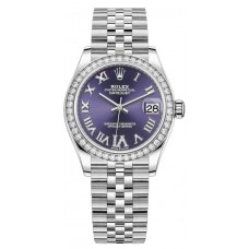 Replica Rolex Datejust 31 and White Gold Aubergine Pave Roman Dial Domed Diamond Bezel Women‘s Watch M278384RBR-0030