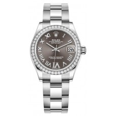 Replica Rolex Datejust 31 and White Gold Dark Grey Pave Roman Dial Diamond Bezel Women‘s Watch M278384RBR-0031