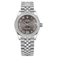 Replica Rolex Datejust 31 and White Gold Dark Grey Pave Roman Dial Diamond Bezel Women‘s Watch M278384RBR-0032