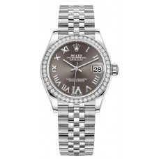 Replica Rolex Datejust 31 and White Gold Dark Grey Pave Roman Dial Diamond Bezel Women‘s Watch M278384RBR-0032