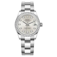 Replica Rolex Datejust 31 and White Gold Silver Diamond Dial Diamond Bezel Women‘s Watch M278384RBR-0033