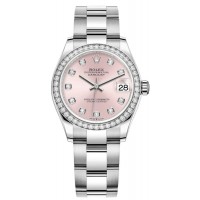 Replica Rolex Datejust 31 and White Gold Pink Diamond Dial Diamond Bezel Women‘s Watch M278384RBR-0035