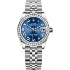 Replica Rolex Datejust 31 and White Gold Blue Roman Dial Diamond Bezel Women‘s Watch M278384RBR-0037