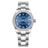 Replica Rolex Datejust 31 and White Gold Blue Roman Dial Diamond Bezel Women‘s Watch M278384RBR-0038