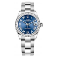 Replica Rolex Datejust 31 and White Gold Blue Roman Dial Diamond Bezel Women‘s Watch M278384RBR-0038