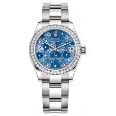 Replica Rolex Datejust 31 and White Gold Azzurro-Blue-Floral-Motif Diamond Dial Diamond Bezel Women‘s Watch M278384RBR-0039