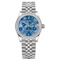 Replica Rolex Datejust 31 and White Gold Azzurro-Blue-Floral-Motif Diamond Dial Diamond Bezel Women‘s Watch M278384RBR-0040