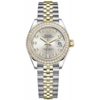 Replica Rolex Lady-Datejust 28 and Yellow Gold Silver Diamond Dial Women‘s Watch M279383RBR-0007