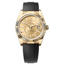 Replica Rolex Sky-Dweller Yellow Gold Champagne Dial Oysterflex Men‘s Watch M336238-0001