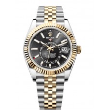 Replica Rolex Sky-Dweller Yellow Rolesor Black Dial Jubilee Men‘s Watch M336933-0004