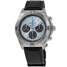 Replica Breitling Chronomat B01 42 Ice Blue Dial Platinum Bezel Rubber Strap Men‘s Watch PB0134101C1S1