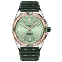 Replica Breitling Super Chronomat Automatic Green Dial Diamond Steel and 18kt Rose Gold Rubber Strap Women‘s Watch U17356531L1S1