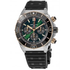 Replica Breitling Super Chronomat B01 44 Rose Gold &Steel Green Dial Rubber Strap Men‘s Watch UB0136251L1S1