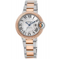 Replica Cartier Ballon Bleu 33mm 18kt Rose Gold &Steel Custom Diamond Bezel Women‘s Watch W2BB0032-CD