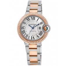 Replica Cartier Ballon Bleu 33mm 18kt Rose Gold &Steel Custom Diamond Bezel Women‘s Watch W2BB0032-CD